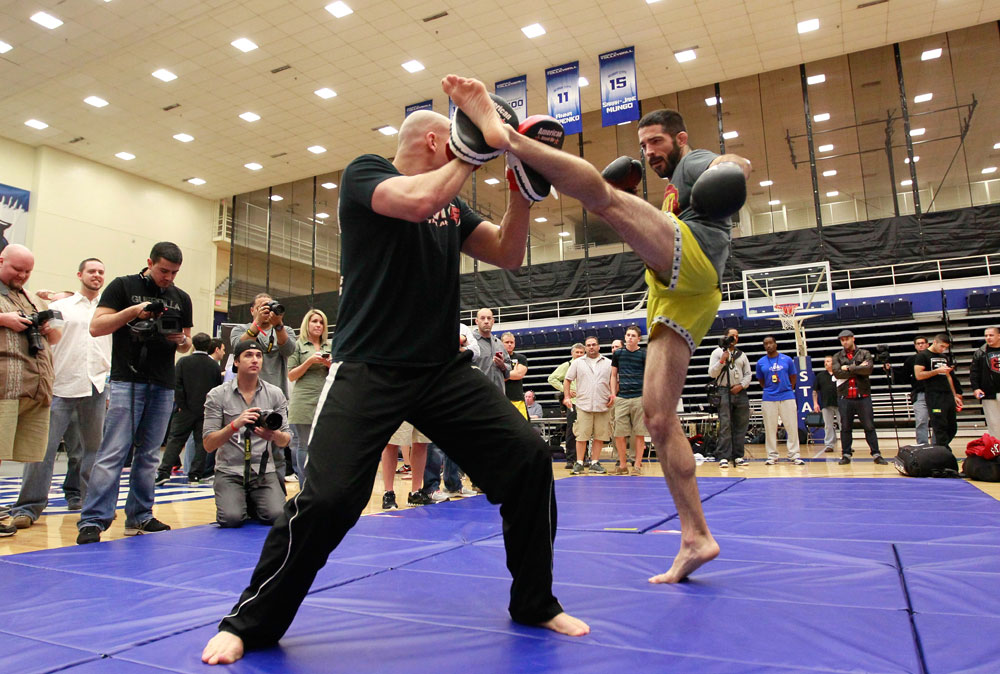 ATLANTA, GA - APRIL 19: Matt Brown works out for the media during UFC 145 open workouts at GSU Sports Arena on April 19, 2012 in Atlanta, Georgia. (Photo by Kevin C. Cox/Zuffa LLC/Zuffa LLC via Getty Images)