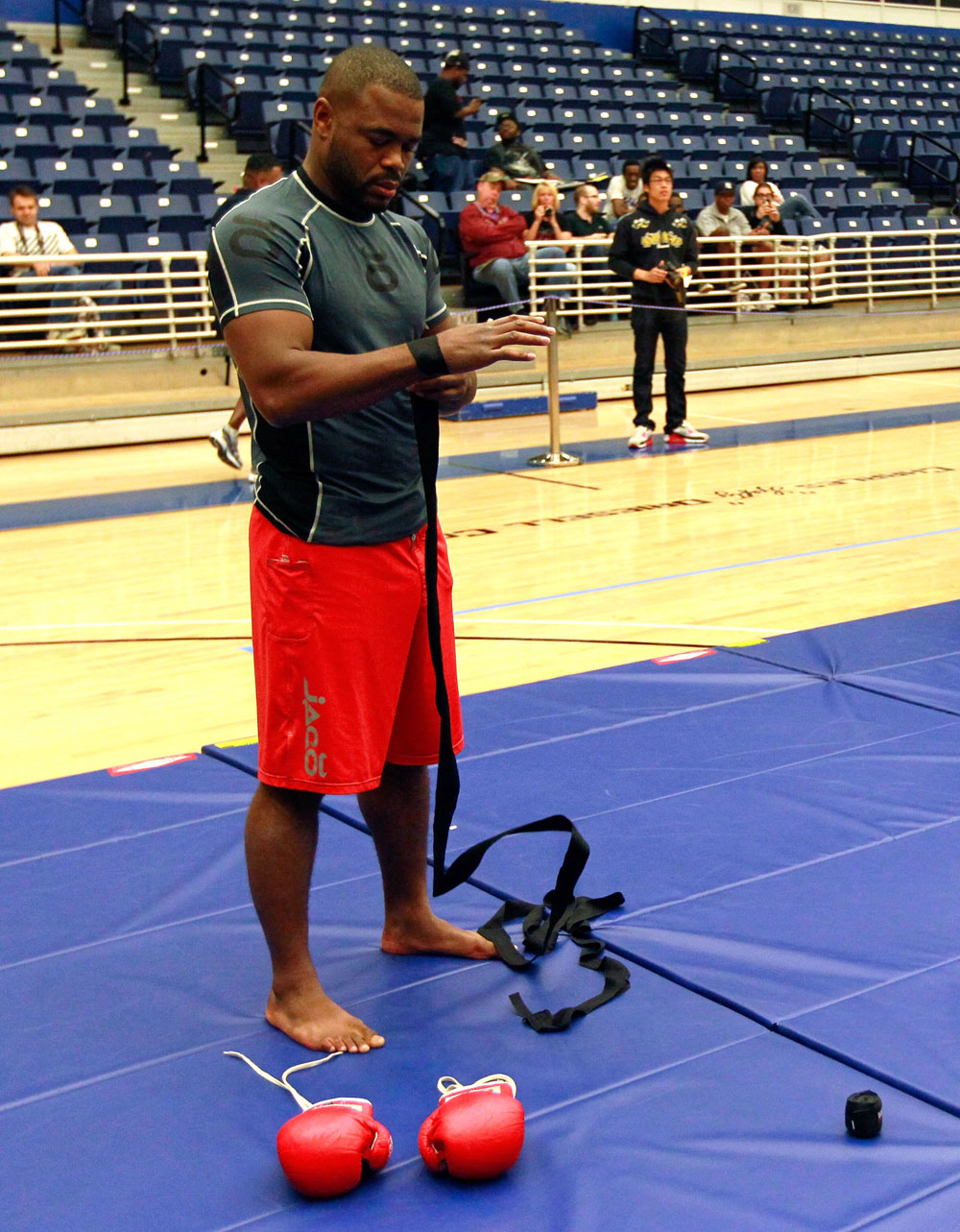 ATLANTA, GA - APRIL 19: Rashad Evans prepares to work out for the media during UFC 145 open workouts at GSU Sports Arena on April 19, 2012 in Atlanta, Georgia. (Photo by Kevin C. Cox/Zuffa LLC/Zuffa LLC via Getty Images)