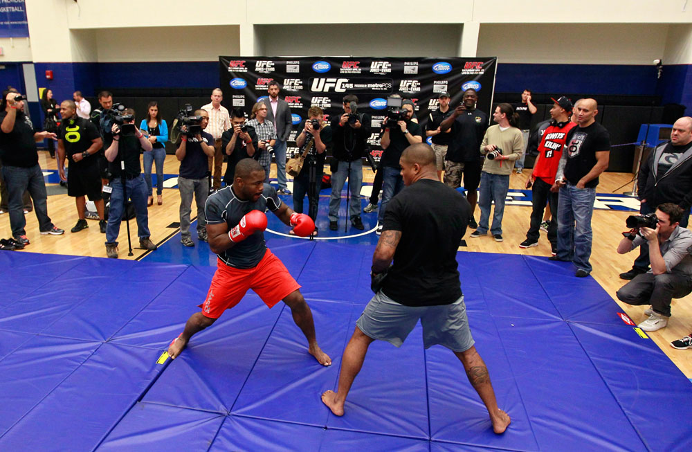 ATLANTA, GA - APRIL 19: Rashad Evans works out for the media during UFC 145 open workouts at GSU Sports Arena on April 19, 2012 in Atlanta, Georgia. (Photo by Kevin C. Cox/Zuffa LLC/Zuffa LLC via Getty Images)