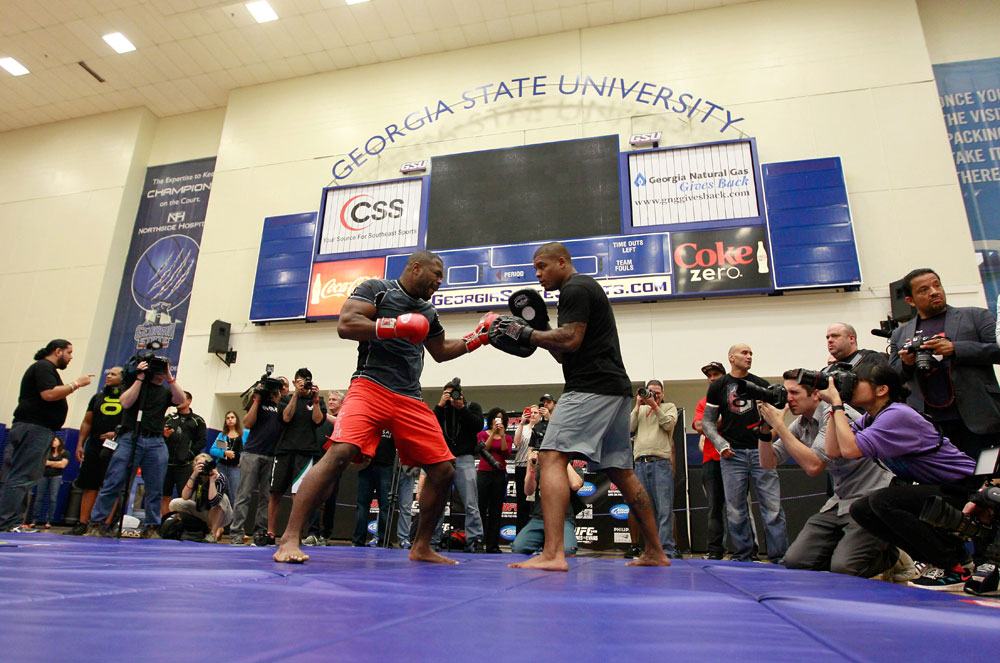 ATLANTA, GA - APRIL 19: Rashad Evans works out for the media during UFC 145 open workouts at GSU Sports Arena on April 19, 2012 in Atlanta, Georgia. (Photo by Kevin C. Cox/Zuffa LLC/Zuffa LLC via Getty Images)