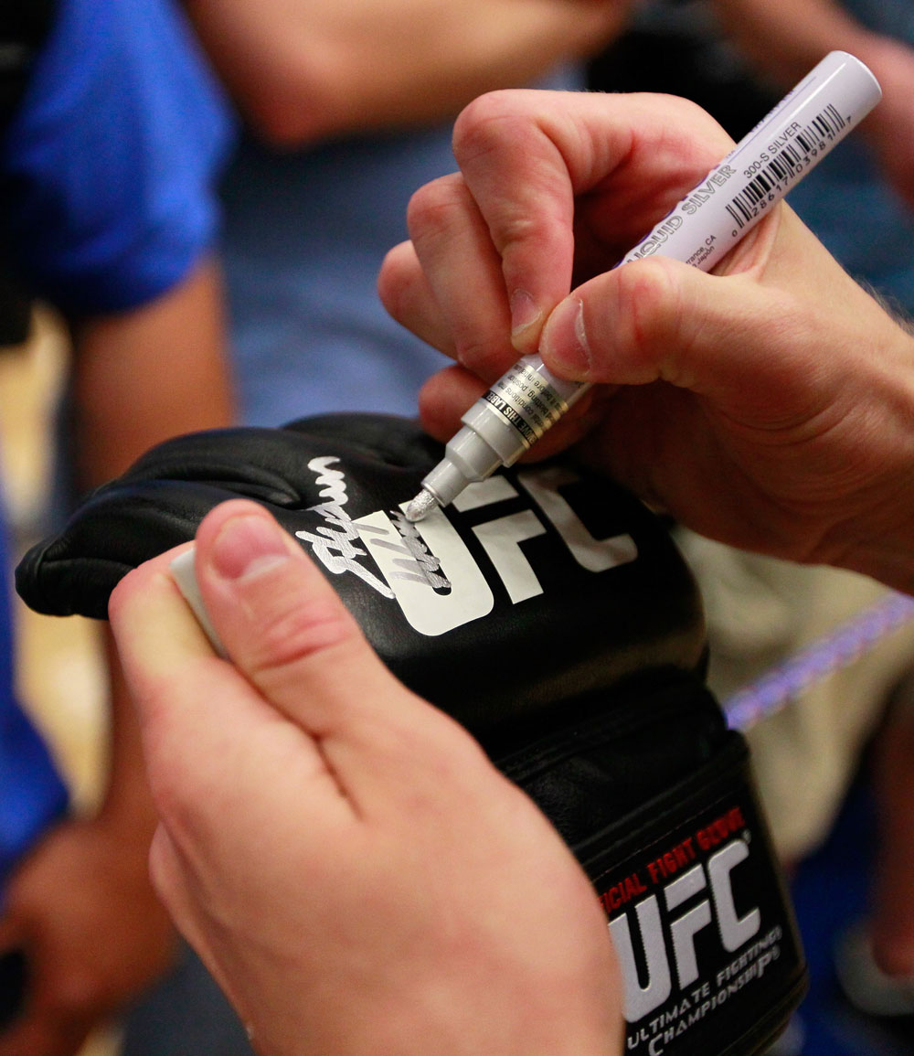 ATLANTA, GA - APRIL 19: Stephen Thompson signs autographs after working out for the media during UFC 145 open workouts at GSU Sports Arena on April 19, 2012 in Atlanta, Georgia. (Photo by Kevin C. Cox/Zuffa LLC/Zuffa LLC via Getty Images)