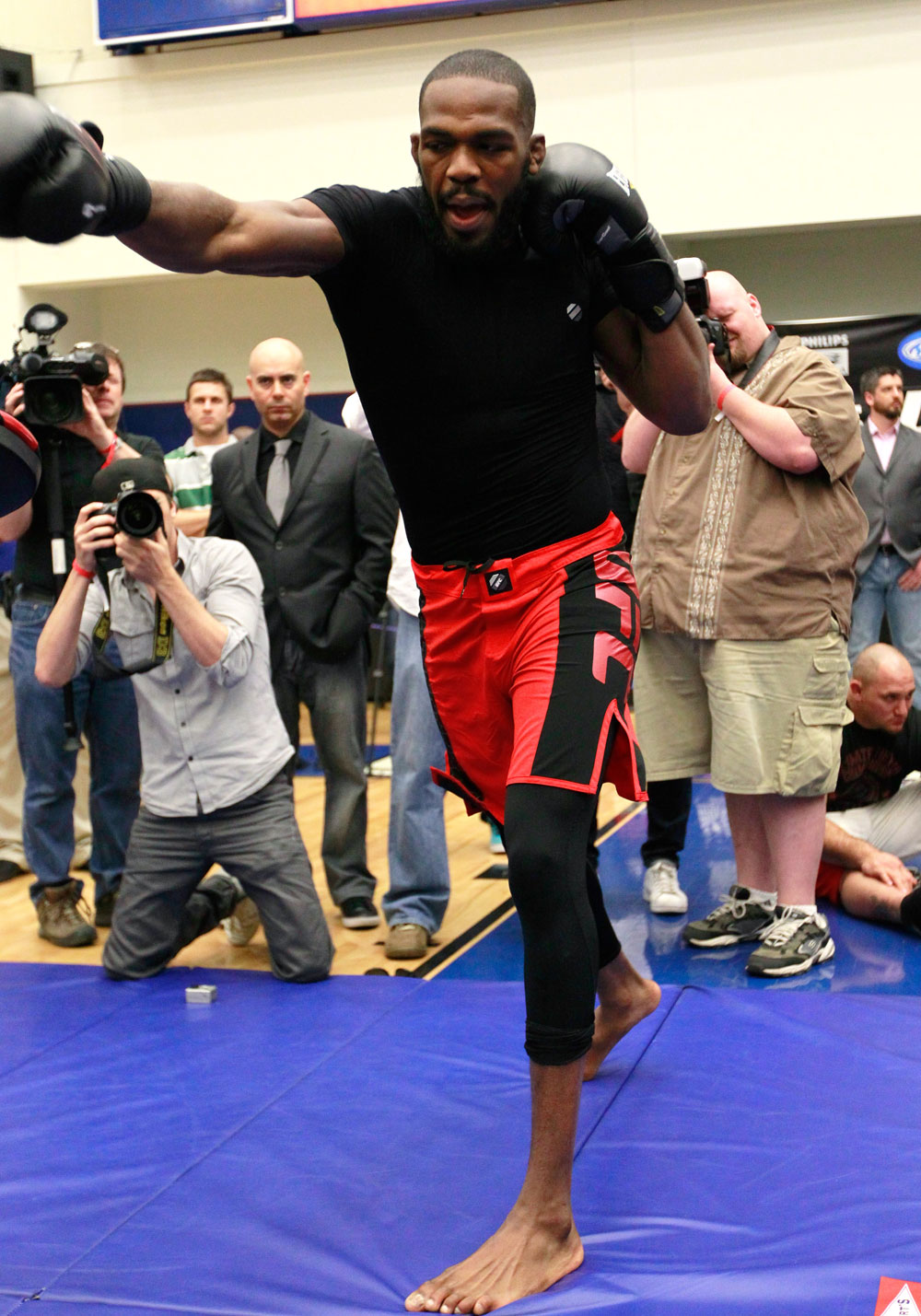 ATLANTA, GA - APRIL 19: Jon Jones works out for the media during UFC 145 open workouts at GSU Sports Arena on April 19, 2012 in Atlanta, Georgia. (Photo by Kevin C. Cox/Zuffa LLC/Zuffa LLC via Getty Images)