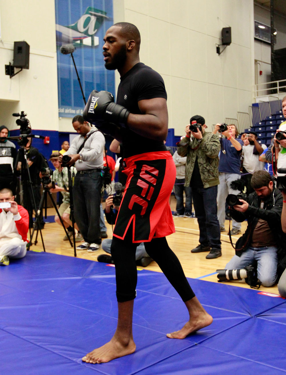 ATLANTA, GA - APRIL 19: Jon Jones works out for the media during UFC 145 open workouts at GSU Sports Arena on April 19, 2012 in Atlanta, Georgia. (Photo by Kevin C. Cox/Zuffa LLC/Zuffa LLC via Getty Images)