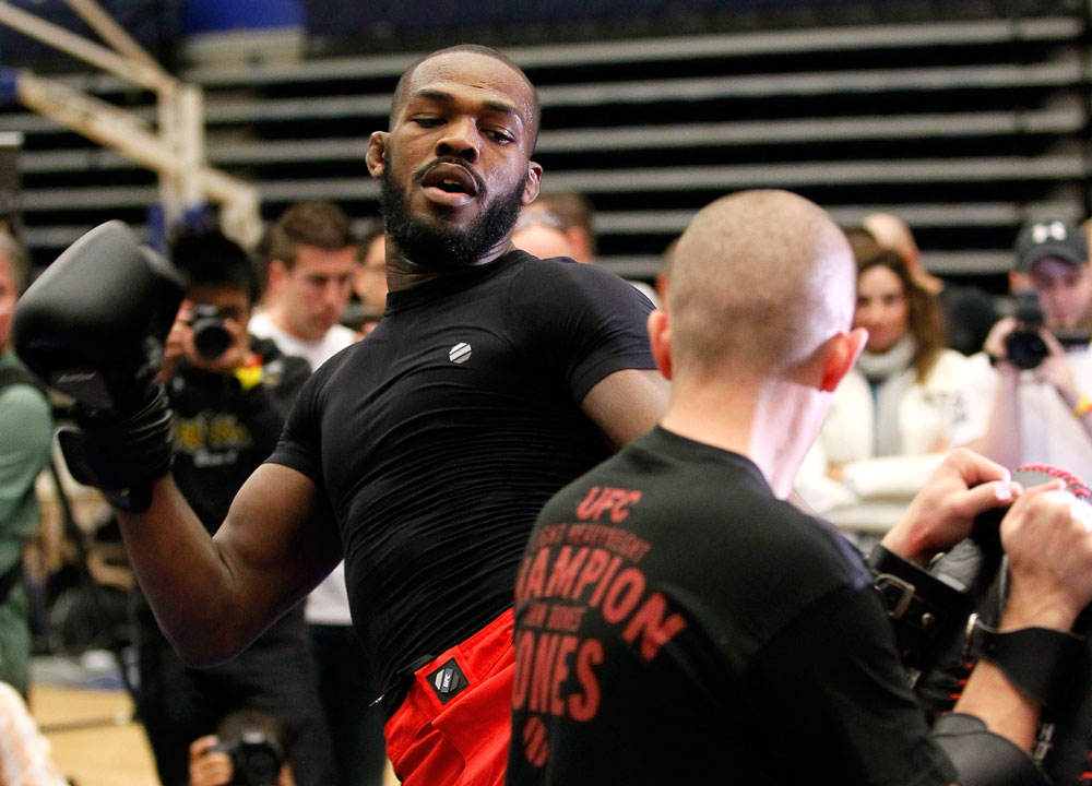 ATLANTA, GA - APRIL 19: Jon Jones works out for the media during UFC 145 open workouts at GSU Sports Arena on April 19, 2012 in Atlanta, Georgia. (Photo by Kevin C. Cox/Zuffa LLC/Zuffa LLC via Getty Images)