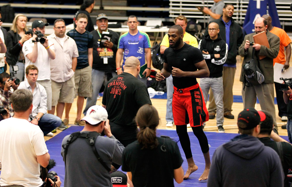 ATLANTA, GA - APRIL 19: Jon Jones works out for the media during UFC 145 open workouts at GSU Sports Arena on April 19, 2012 in Atlanta, Georgia. (Photo by Kevin C. Cox/Zuffa LLC/Zuffa LLC via Getty Images)