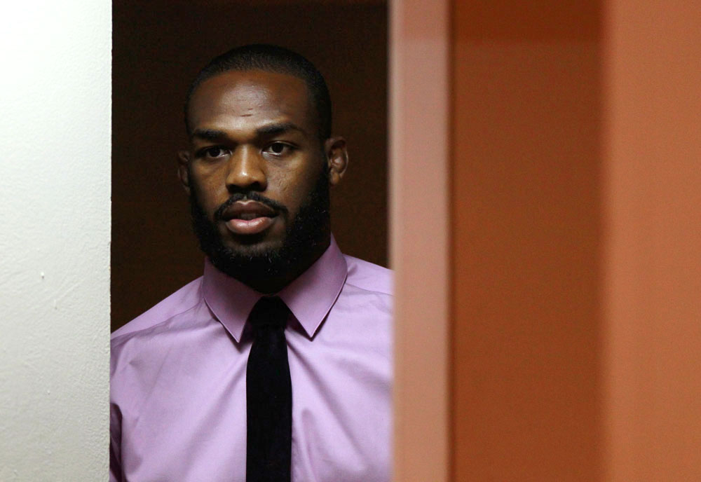 ATLANTA, GA - APRIL 18: Jon Jones waits to be introduced prior to the press conference for his UFC 145 bout against Rashad Evans at Park Tavern on April 18, 2012 in Atlanta, Georgia. (Photo by Kevin C. Cox/Zuffa LLC/Zuffa LLC via Getty Images)