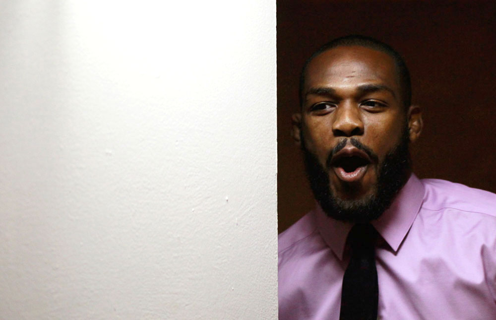 ATLANTA, GA - APRIL 18: Jon Jones waits to be introduced prior to the press conference for his UFC 145 bout against Rashad Evans at Park Tavern on April 18, 2012 in Atlanta, Georgia. (Photo by Kevin C. Cox/Zuffa LLC/Zuffa LLC via Getty Images)