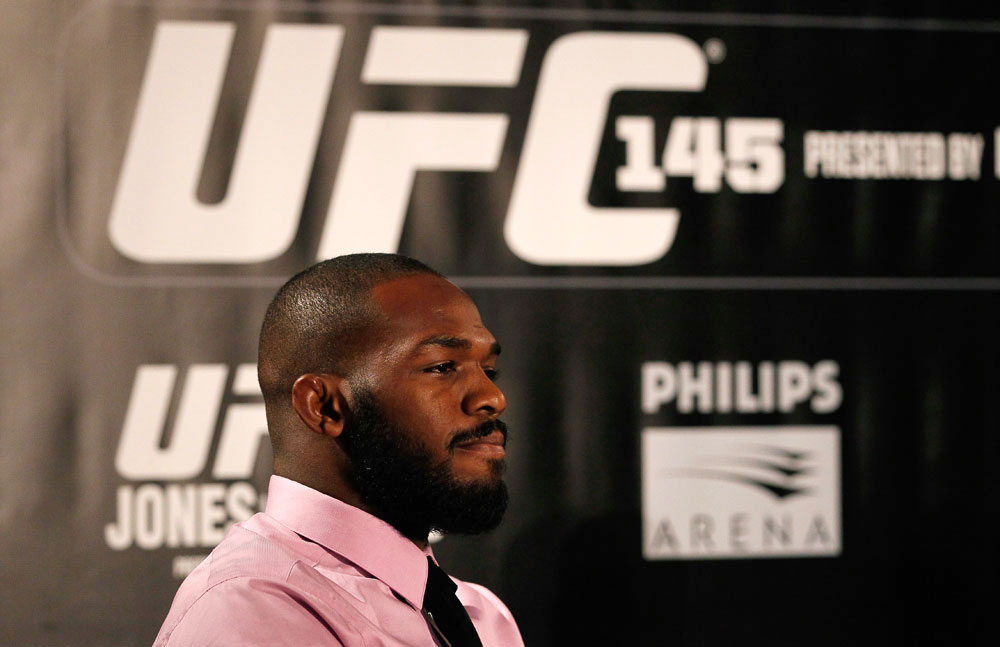 ATLANTA, GA - APRIL 18: Jon Jones converses with the media during the press conference for his UFC 145 bout against Rashad Evans at Park Tavern on April 18, 2012 in Atlanta, Georgia. (Photo by Kevin C. Cox/Zuffa LLC/Zuffa LLC via Getty Images)
