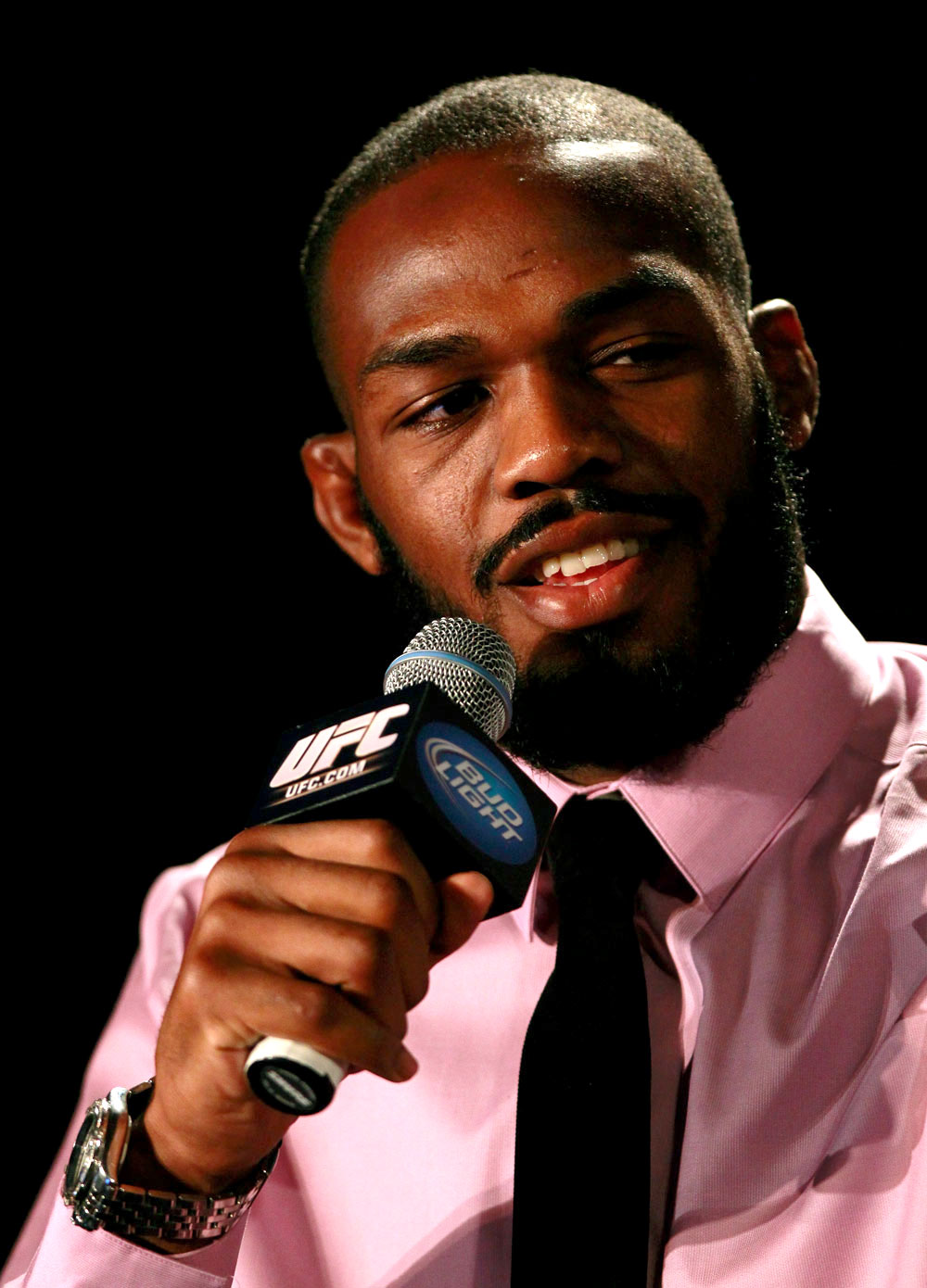 ATLANTA, GA - APRIL 18: Jon Jones converses with the media during the press conference for his UFC 145 bout against Rashad Evans at Park Tavern on April 18, 2012 in Atlanta, Georgia. (Photo by Kevin C. Cox/Zuffa LLC/Zuffa LLC via Getty Images)