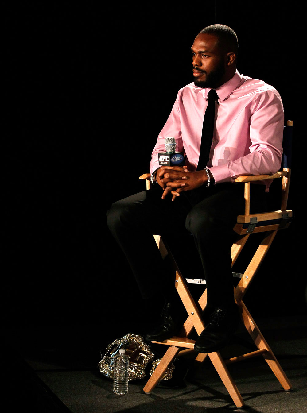 ATLANTA, GA - APRIL 18: Jon Jones converses with the media during the press conference for his UFC 145 bout against Rashad Evans at Park Tavern on April 18, 2012 in Atlanta, Georgia. (Photo by Kevin C. Cox/Zuffa LLC/Zuffa LLC via Getty Images)