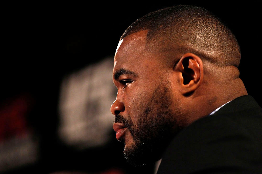 ATLANTA, GA - APRIL 18: Rashad Evans converses with the media during the press conference for his UFC 145 bout against Jon Jones at Park Tavern on April 18, 2012 in Atlanta, Georgia. (Photo by Kevin C. Cox/Zuffa LLC/Zuffa LLC via Getty Images)