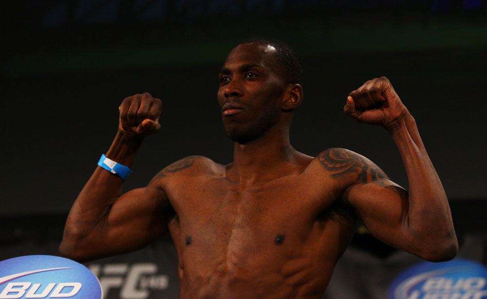 ATLANTA, GA - APRIL 20:  Lightweight fighter Anthony Njokuani weighs in for his bout against John Makdessi during the UFC 145 official weigh in at Fox Theatre on April 20, 2012 in Atlanta, Georgia.  (Photo by Al Bello/Zuffa LLC/Zuffa LLC via Getty Images)