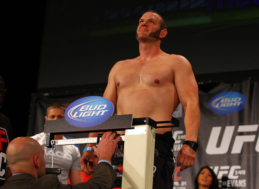 ATLANTA, GA - APRIL 20:  Heavyweight fighter Chad Griggs weighs in for his bout against Travis Browne during the UFC 145 official weigh in at Fox Theatre on April 20, 2012 in Atlanta, Georgia.  (Photo by Al Bello/Zuffa LLC/Zuffa LLC via Getty Images)