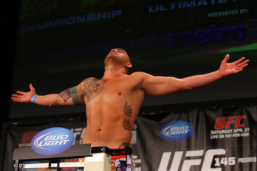 ATLANTA, GA - APRIL 20: Heavyweight fighter Travis Browne weighs in for his bout against Chad Griggs during the UFC 145 official weigh in at Fox Theatre on April 20, 2012 in Atlanta, Georgia. (Photo by Al Bello/Zuffa LLC/Zuffa LLC via Getty Images)