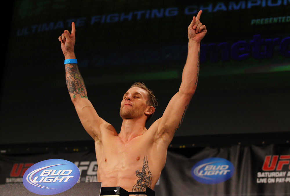 ATLANTA, GA - APRIL 20: Lightweight fighter John Alessio weighs in for his bout against Mark Bocek during the UFC 145 official weigh in at Fox Theatre on April 20, 2012 in Atlanta, Georgia. (Photo by Al Bello/Zuffa LLC/Zuffa LLC via Getty Images)