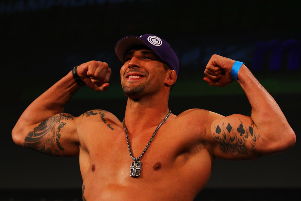 ATLANTA, GA - APRIL 20: Heavyweight fighter Brendan Schaub weighs in for his bout with Ben Rothwell during the UFC 145 official weigh in at Fox Theatre on April 20, 2012 in Atlanta, Georgia. (Photo by Al Bello/Zuffa LLC/Zuffa LLC via Getty Images)