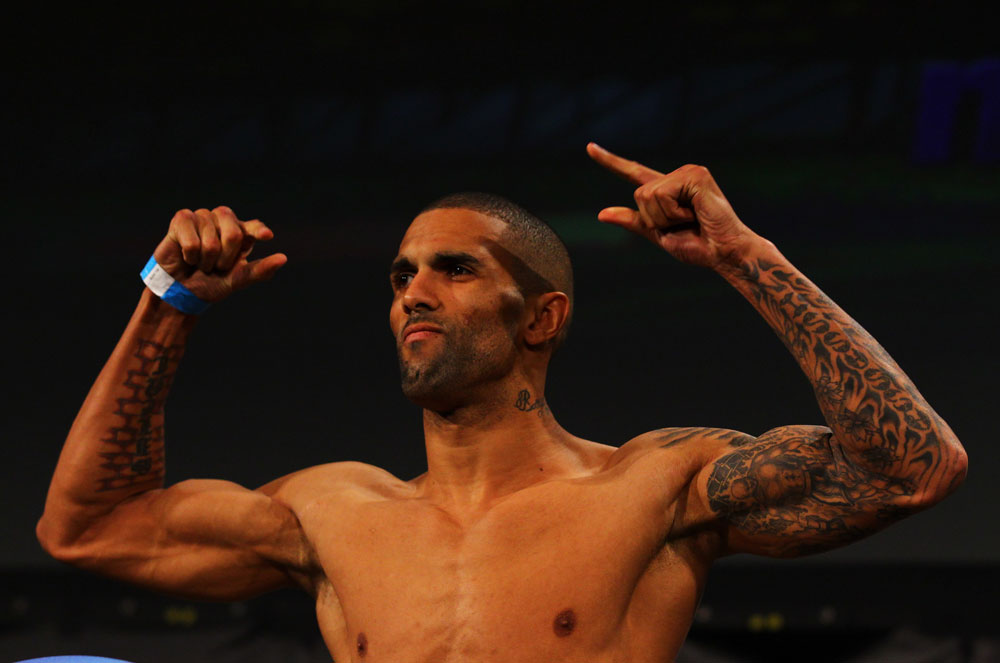 ATLANTA, GA - APRIL 20: Welterweight fighter Che Mills weighs in for his bout against Rory MacDonald during the UFC 145 official weigh in at Fox Theatre on April 20, 2012 in Atlanta, Georgia. (Photo by Al Bello/Zuffa LLC/Zuffa LLC via Getty Images)