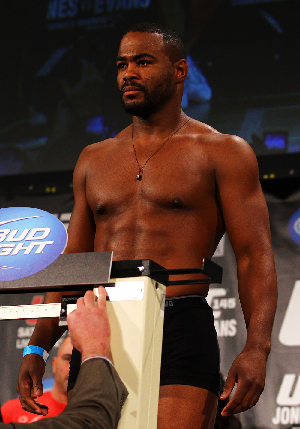 ATLANTA, GA - APRIL 20: Rashad Evans weighs in during the UFC 145 official weigh in at Fox Theatre on April 20, 2012 in Atlanta, Georgia. (Photo by Al Bello/Zuffa LLC/Zuffa LLC via Getty Images)