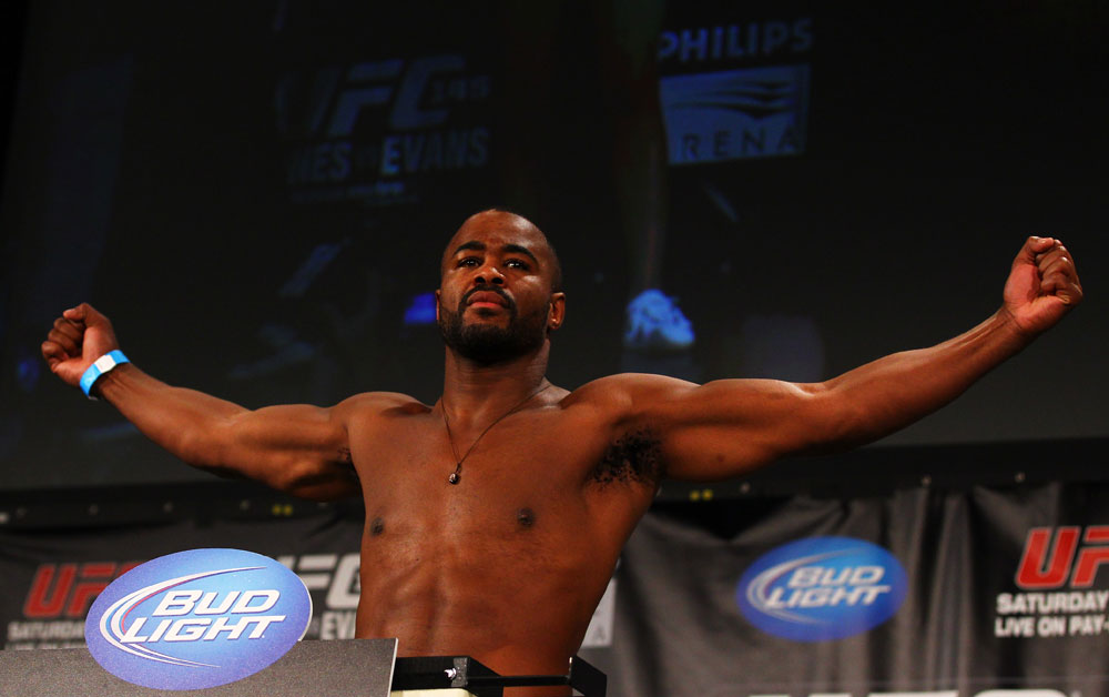 ATLANTA, GA - APRIL 20: Rashad Evans weighs in during the UFC 145 official weigh in at Fox Theatre on April 20, 2012 in Atlanta, Georgia. (Photo by Al Bello/Zuffa LLC/Zuffa LLC via Getty Images)