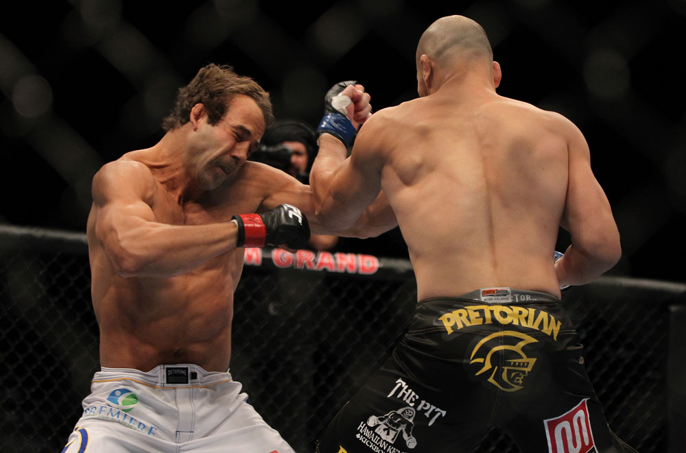 LAS VEGAS, NV - MAY 26:  Glover Teixeira (right) punches Kyle Kingsbury during a light heavyweight bout at UFC 146 at MGM Grand Garden Arena on May 26, 2012 in Las Vegas, Nevada.  (Photo by Josh Hedges/Zuffa LLC/Zuffa LLC via Getty Images)