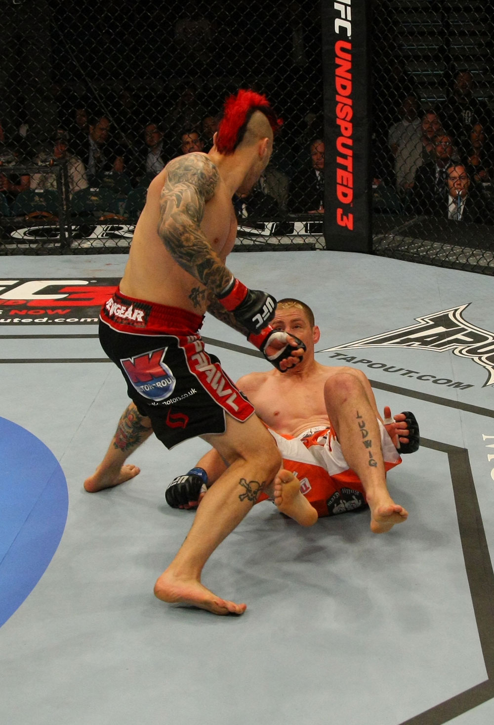 LAS VEGAS, NV - MAY 26:  Dan Hardy (top) moves in to finish Duane Ludwig during a welterweight bout at UFC 146 at MGM Grand Garden Arena on May 26, 2012 in Las Vegas, Nevada.  (Photo by Donald Miralle/Zuffa LLC/Zuffa LLC via Getty Images)