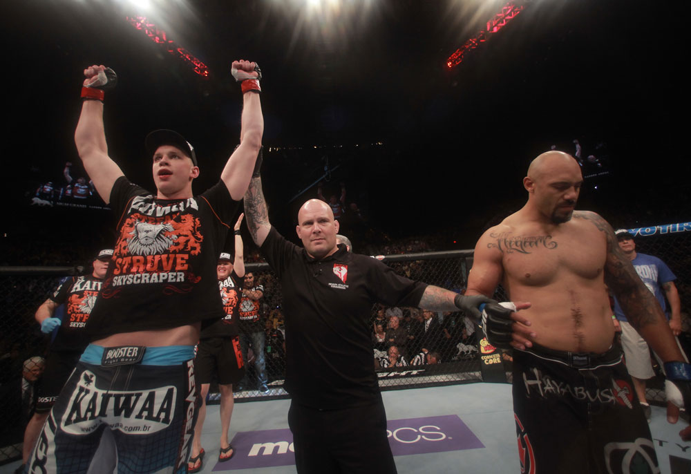 LAS VEGAS, NV - MAY 26:  Stefan Struve (L) reacts to being declared the winner in his fighta gainst Lavar Johnson (R) during a heavyweight bout at UFC 146 at MGM Grand Garden Arena on May 26, 2012 in Las Vegas, Nevada.  (Photo by Donald Miralle/Zuffa LLC/Zuffa LLC via Getty Images)