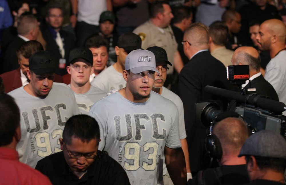 LAS VEGAS, NV - MAY 26:  Frank Mir enters the arena before his bout against Junior dos Santos at UFC 146 at MGM Grand Garden Arena on May 26, 2012 in Las Vegas, Nevada. (Photo by Donald Miralle/Zuffa LLC/Zuffa LLC via Getty Images)