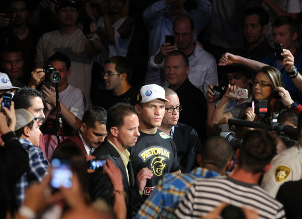LAS VEGAS, NV - MAY 26:  Junior dos Santos enters the arena before his bout against Frank Mir at UFC 146 at MGM Grand Garden Arena on May 26, 2012 in Las Vegas, Nevada. (Photo by Donald Miralle/Zuffa LLC/Zuffa LLC via Getty Images)