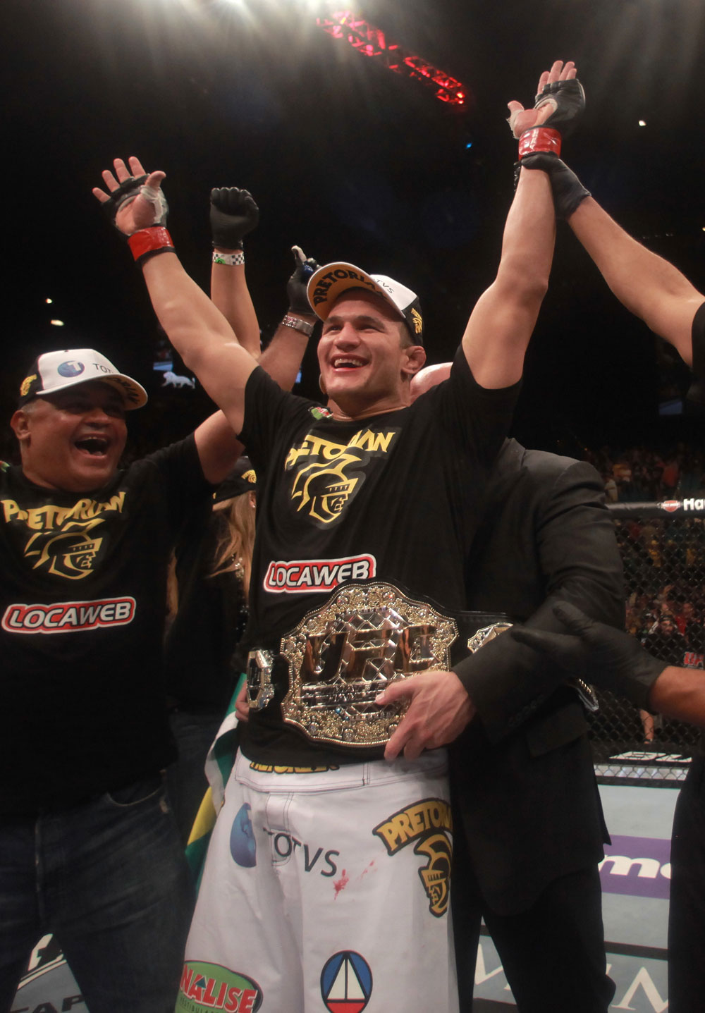 LAS VEGAS, NV - MAY 26:  Junior dos Santos reacts after knocking out Frank Mir during the Heavyweight Championship bout at UFC 146 at MGM Grand Garden Arena on May 26, 2012 in Las Vegas, Nevada.  (Photo by Donald Miralle/Zuffa LLC/Zuffa LLC via Getty Images)