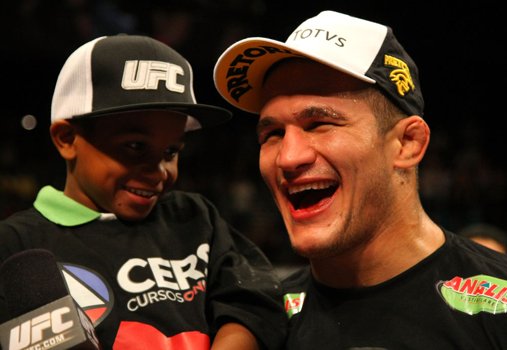 LAS VEGAS, NV - MAY 26:   Junior dos Santos reacts after knocking out Frank Mir during the Heavyweight Championship bout at UFC 146 at MGM Grand Garden Arena on May 26, 2012 in Las Vegas, Nevada. (Photo by Donald Miralle/Zuffa LLC/Zuffa LLC via Getty Images)