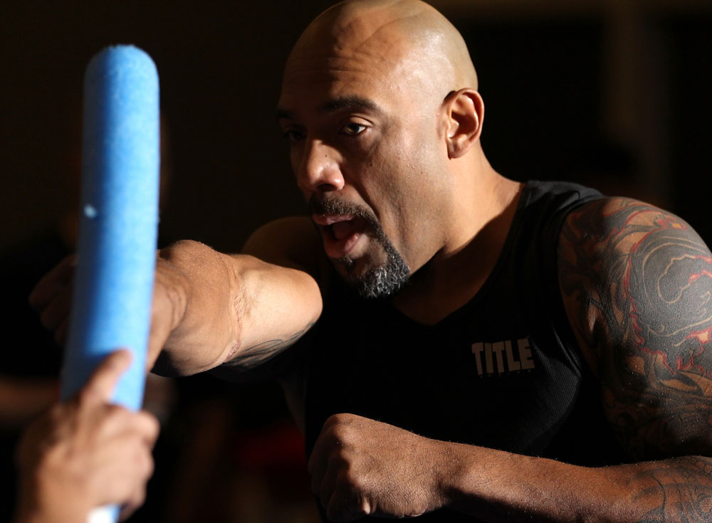 LAS VEGAS, NV - MAY 23: Lavar Johnson works out for the media and fans during the UFC 146 Open Workouts at MGM Grand on May 23, 2012 in Las Vegas, Nevada. (Photo by Josh Hedges/Zuffa LLC/Zuffa LLC via Getty Images)
