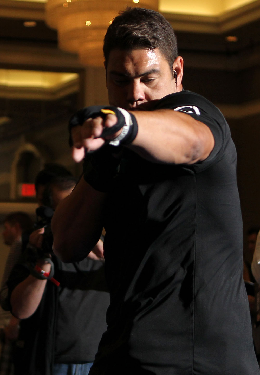 LAS VEGAS, NV - MAY 23:   Shane Del Rosario works out for the media and fans during the UFC 146 Open Workouts at MGM Grand on May 23, 2012 in Las Vegas, Nevada.  (Photo by Josh Hedges/Zuffa LLC/Zuffa LLC via Getty Images)