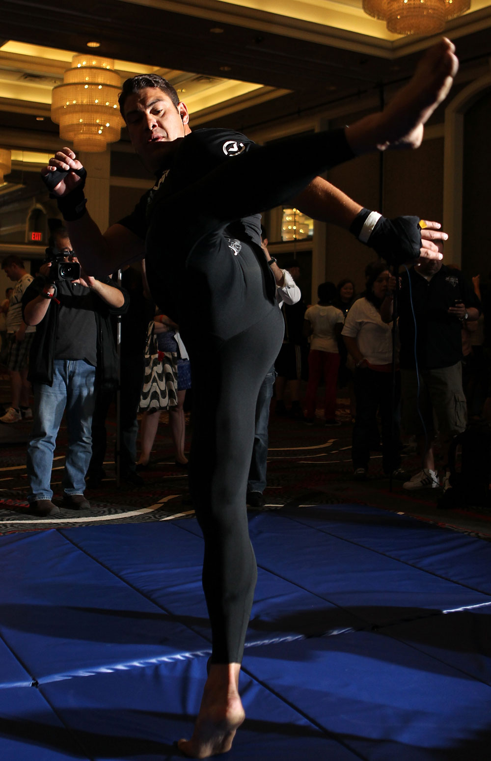 LAS VEGAS, NV - MAY 23: Shane Del Rosario works out for the media and fans during the UFC 146 Open Workouts at MGM Grand on May 23, 2012 in Las Vegas, Nevada. (Photo by Josh Hedges/Zuffa LLC/Zuffa LLC via Getty Images)