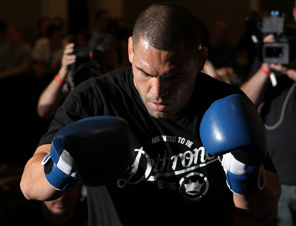 LAS VEGAS, NV - MAY 23: Cain Velasquez works out for the media and fans during the UFC 146 Open Workouts at MGM Grand on May 23, 2012 in Las Vegas, Nevada. (Photo by Josh Hedges/Zuffa LLC/Zuffa LLC via Getty Images)