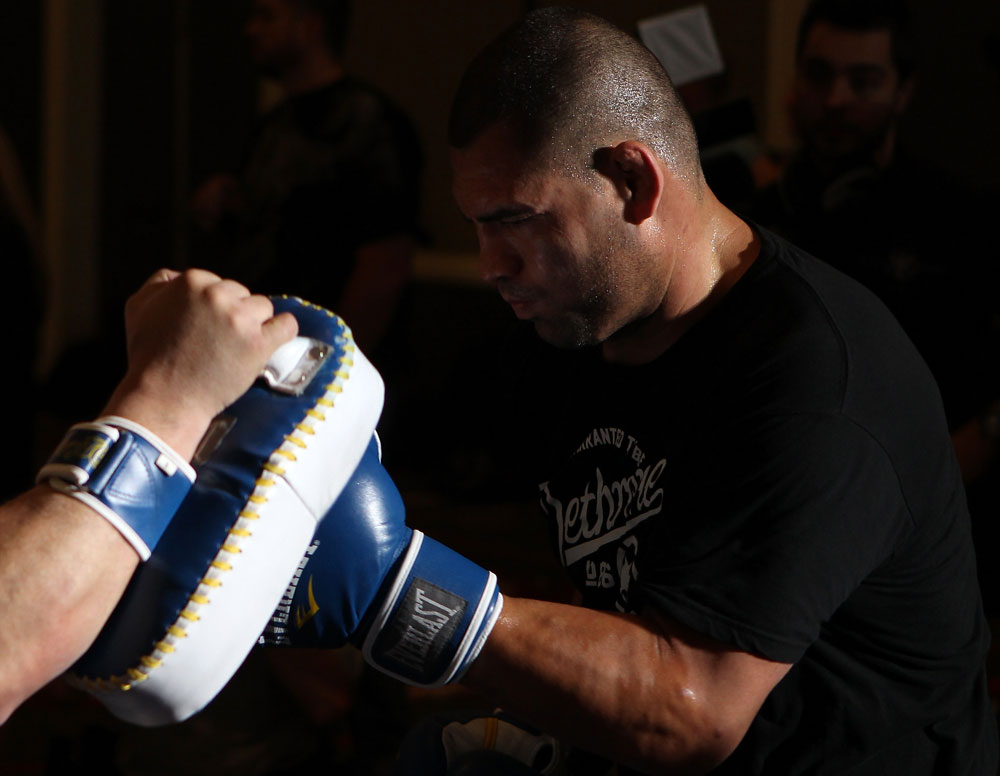 LAS VEGAS, NV - MAY 23: Cain Velasquez works out for the media and fans during the UFC 146 Open Workouts at MGM Grand on May 23, 2012 in Las Vegas, Nevada. (Photo by Josh Hedges/Zuffa LLC/Zuffa LLC via Getty Images)