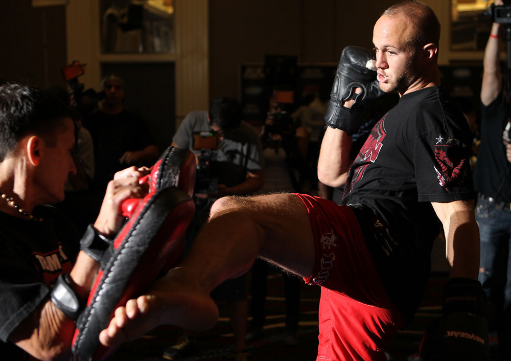 LAS VEGAS, NV - MAY 23: Dave Herman works out for the media and fans during the UFC 146 Open Workouts at MGM Grand on May 23, 2012 in Las Vegas, Nevada. (Photo by Josh Hedges/Zuffa LLC/Zuffa LLC via Getty Images)