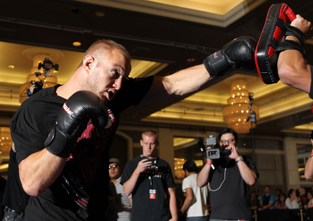 LAS VEGAS, NV - MAY 23: Dave Herman works out for the media and fans during the UFC 146 Open Workouts at MGM Grand on May 23, 2012 in Las Vegas, Nevada. (Photo by Josh Hedges/Zuffa LLC/Zuffa LLC via Getty Images)
