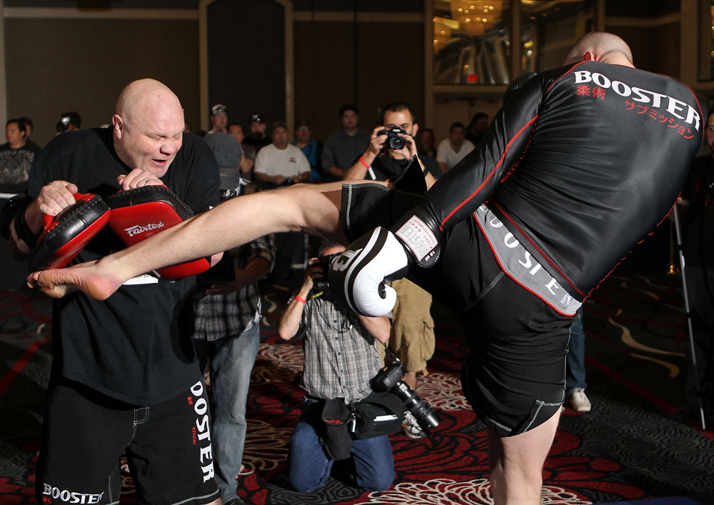 LAS VEGAS, NV - MAY 23: Stefan Struve works out for the media and fans during the UFC 146 Open Workouts at MGM Grand on May 23, 2012 in Las Vegas, Nevada. (Photo by Josh Hedges/Zuffa LLC/Zuffa LLC via Getty Images)