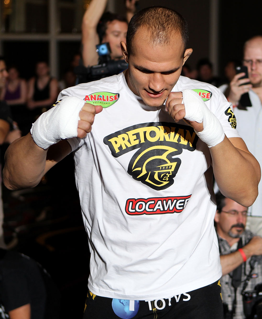 LAS VEGAS, NV - MAY 23: UFC Heavyweight Champion Junior dos Santos works out for the media and fans during the UFC 146 Open Workouts at MGM Grand on May 23, 2012 in Las Vegas, Nevada. (Photo by Josh Hedges/Zuffa LLC/Zuffa LLC via Getty Images)