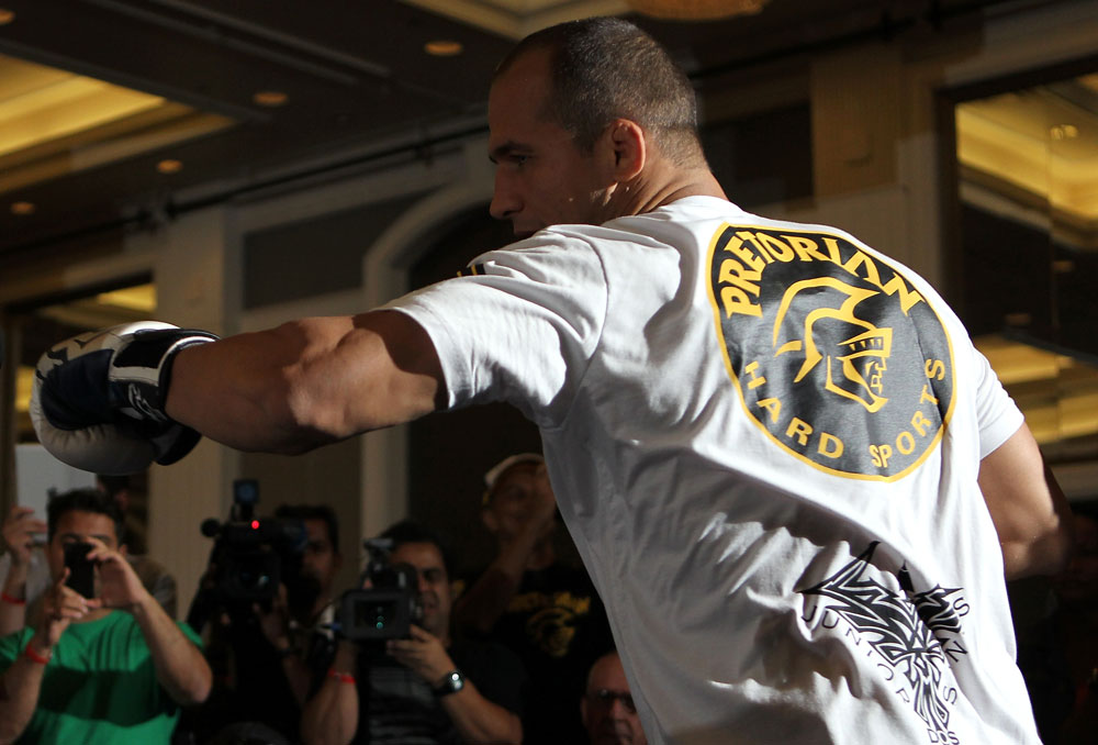 LAS VEGAS, NV - MAY 23: UFC Heavyweight Champion Junior dos Santos works out for the media and fans during the UFC 146 Open Workouts at MGM Grand on May 23, 2012 in Las Vegas, Nevada. (Photo by Josh Hedges/Zuffa LLC/Zuffa LLC via Getty Images)