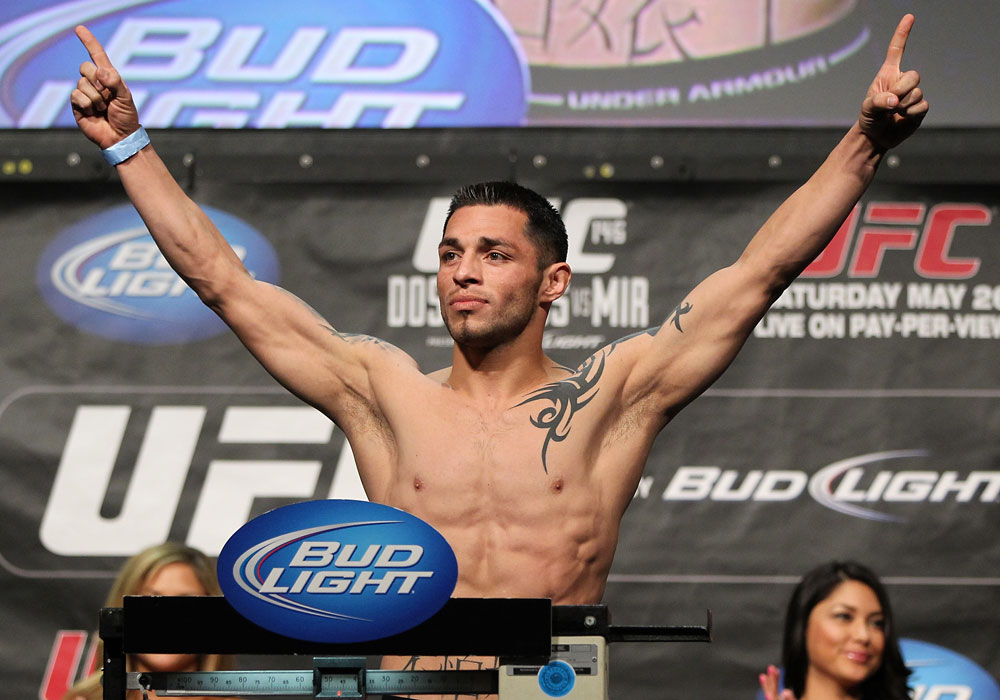 LAS VEGAS, NV - MAY 25:   Daniel Pineda makes weight during the UFC 146 official weigh in at the MGM Grand Garden Arena on May 25, 2012 in Las Vegas, Nevada.  (Photo by Josh Hedges/Zuffa LLC/Zuffa LLC via Getty Images)