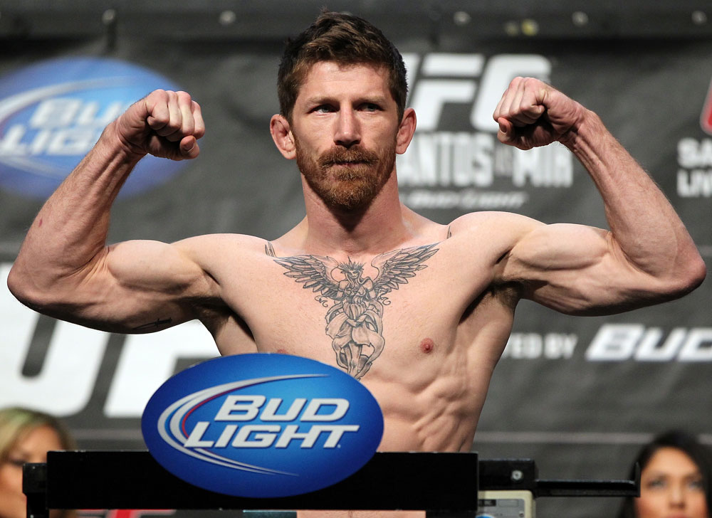 LAS VEGAS, NV - MAY 25:   Mike Brown makes weight during the UFC 146 official weigh in at the MGM Grand Garden Arena on May 25, 2012 in Las Vegas, Nevada.  (Photo by Josh Hedges/Zuffa LLC/Zuffa LLC via Getty Images)