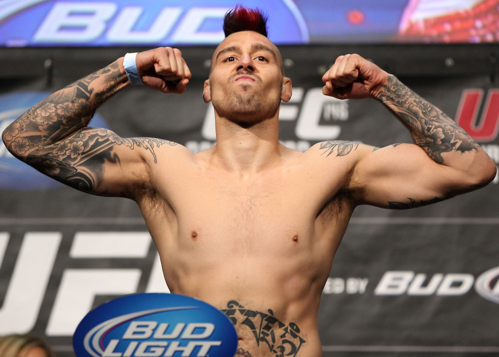 LAS VEGAS, NV - MAY 25: Dan Hardy makes weight during the UFC 146 official weigh in at the MGM Grand Garden Arena on May 25, 2012 in Las Vegas, Nevada. (Photo by Josh Hedges/Zuffa LLC/Zuffa LLC via Getty Images)