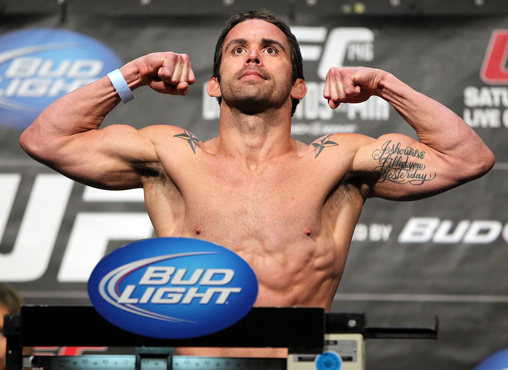 LAS VEGAS, NV - MAY 25: Jamie Varner makes weight during the UFC 146 official weigh in at the MGM Grand Garden Arena on May 25, 2012 in Las Vegas, Nevada. (Photo by Josh Hedges/Zuffa LLC/Zuffa LLC via Getty Images)