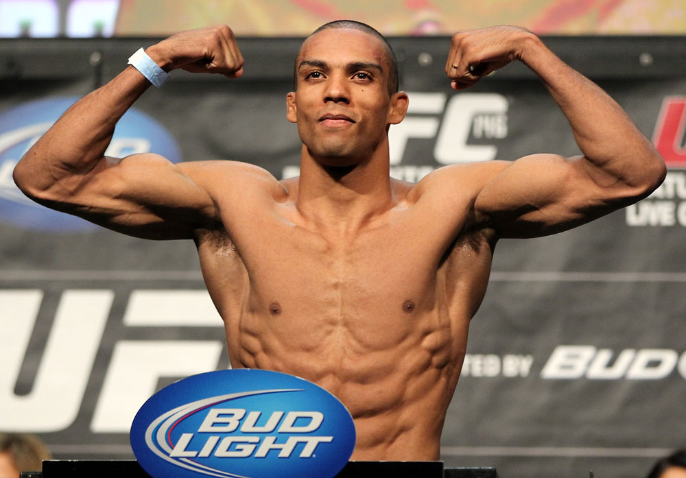 LAS VEGAS, NV - MAY 25: Edson Barboza makes weight during the UFC 146 official weigh in at the MGM Grand Garden Arena on May 25, 2012 in Las Vegas, Nevada. (Photo by Josh Hedges/Zuffa LLC/Zuffa LLC via Getty Images)