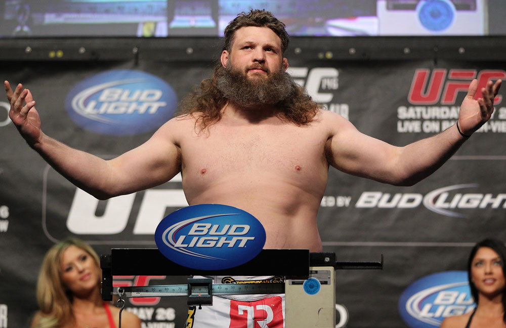 LAS VEGAS, NV - MAY 25: Roy Nelson makes weight during the UFC 146 official weigh in at the MGM Grand Garden Arena on May 25, 2012 in Las Vegas, Nevada. (Photo by Josh Hedges/Zuffa LLC/Zuffa LLC via Getty Images)