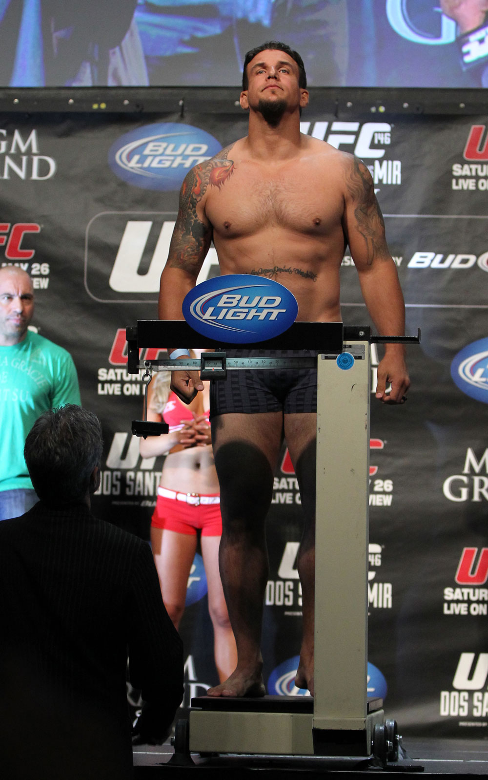 LAS VEGAS, NV - MAY 25: Frank Mir makes weight ahead of his Heavyweight Championship bout against Junior dos Santos during the UFC 146 official weigh in at the MGM Grand Garden Arena on May 25, 2012 in Las Vegas, Nevada. (Photo by Josh Hedges/Zuffa LLC/Zuffa LLC via Getty Images)