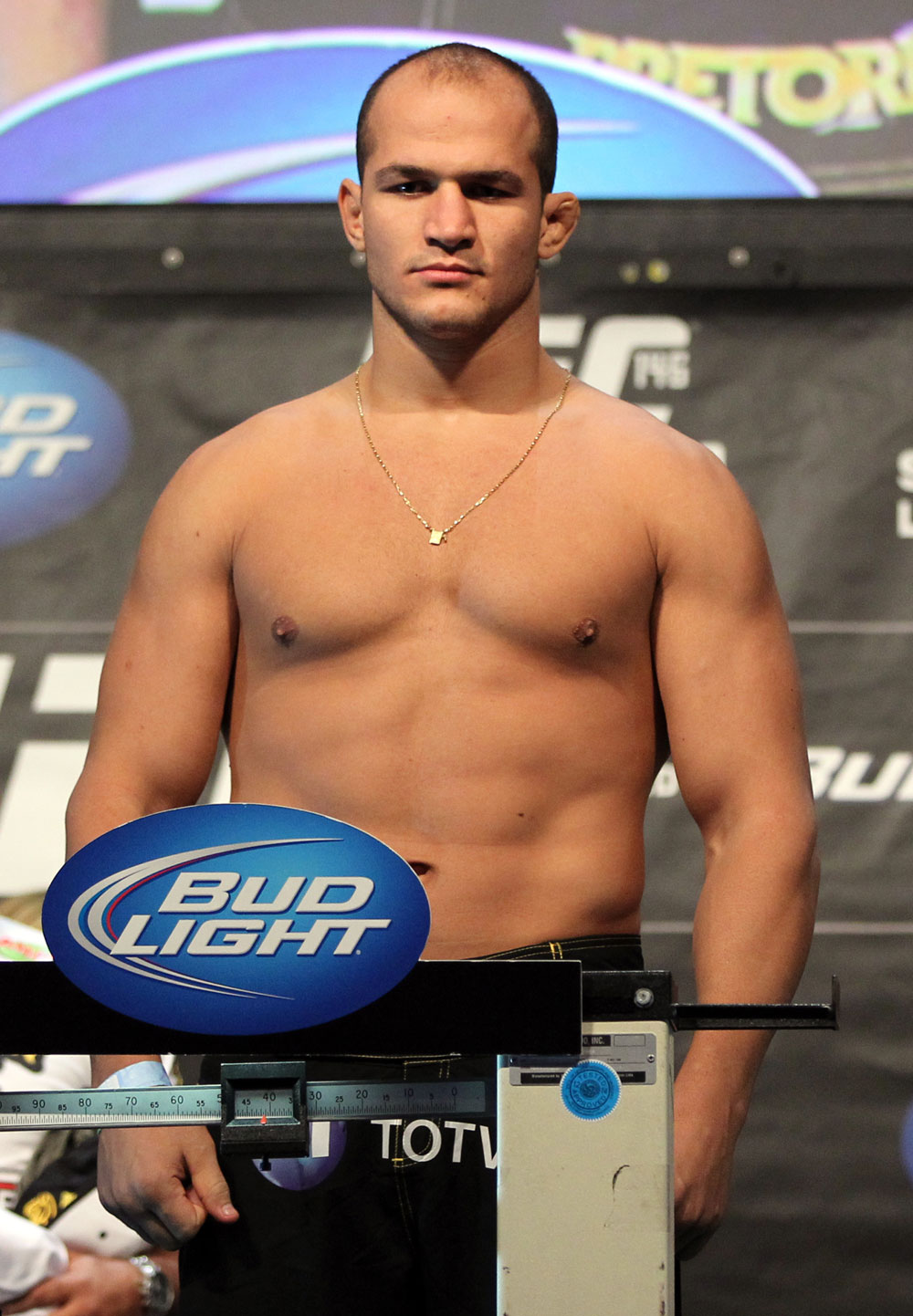 LAS VEGAS, NV - MAY 25: UFC Heavyweight Champion Junior dos Santos makes weight ahead of his title defense against Frank Mir during the UFC 146 official weigh in at the MGM Grand Garden Arena on May 25, 2012 in Las Vegas, Nevada. (Photo by Josh Hedges/Zuffa LLC/Zuffa LLC via Getty Images)