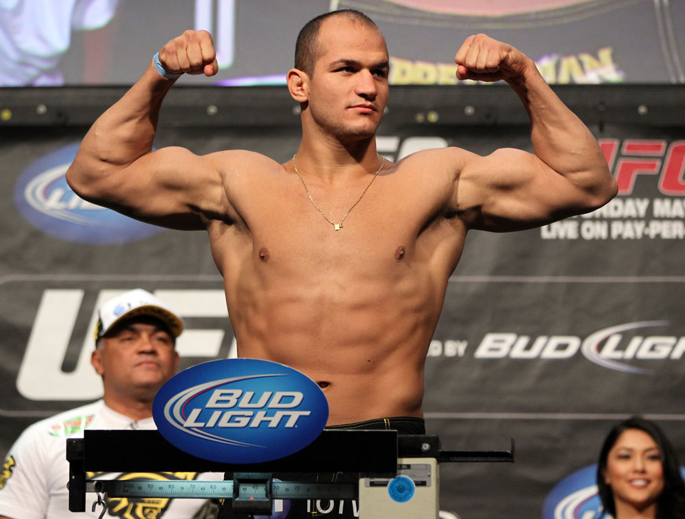 LAS VEGAS, NV - MAY 25: UFC Heavyweight Champion Junior dos Santos makes weight ahead of his title defense against Frank Mir during the UFC 146 official weigh in at the MGM Grand Garden Arena on May 25, 2012 in Las Vegas, Nevada. (Photo by Josh Hedges/Zuffa LLC/Zuffa LLC via Getty Images)