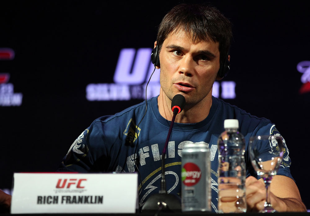 BELO HORIZONTE, BRAZIL - JUNE 21:   Rich Franklin attends the UFC 147 press conference at Ouro Minas Palace on June 21, 2012 in Belo Horizonte, Brazil.  (Photo by Josh Hedges/Zuffa LLC/Zuffa LLC via Getty Images)